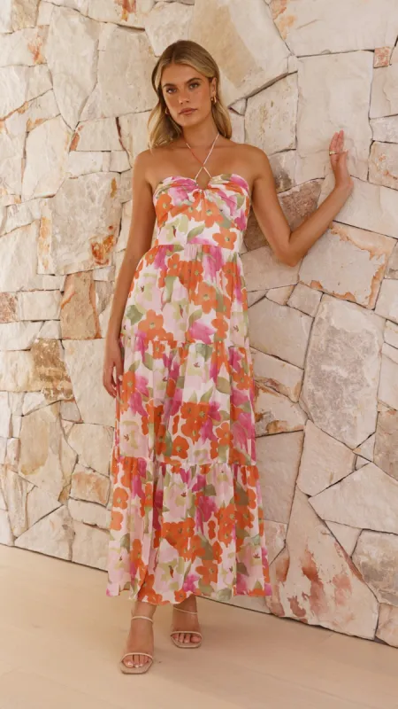 Behati Maxi Dress - Orange/Pink Floral sold by Billy J