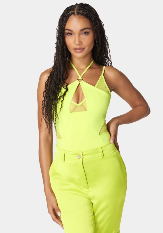 Mesh Combo Strappy Halter Bodysuit sold by Bebe