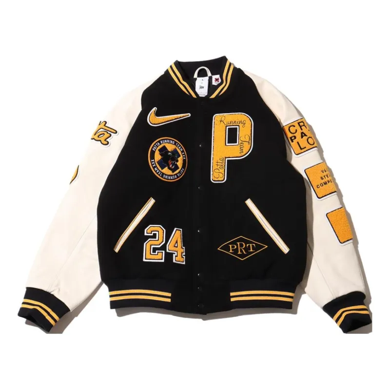Nike x Patta Running Team Varsity Jacket (Asia Sizing) 'Black Yellow' FJ3107-010 sold by KicksCrew