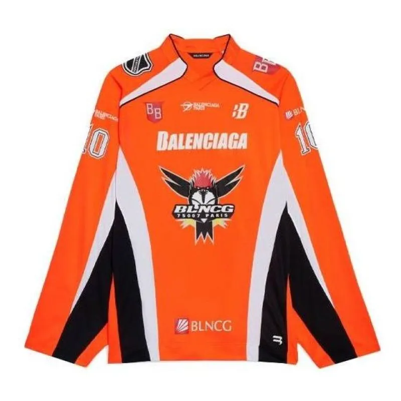 Balenciaga Hockey Panelled Long Sleeve Jersey T-shirt 'Orange' 657105TKV247074 sold by KicksCrew