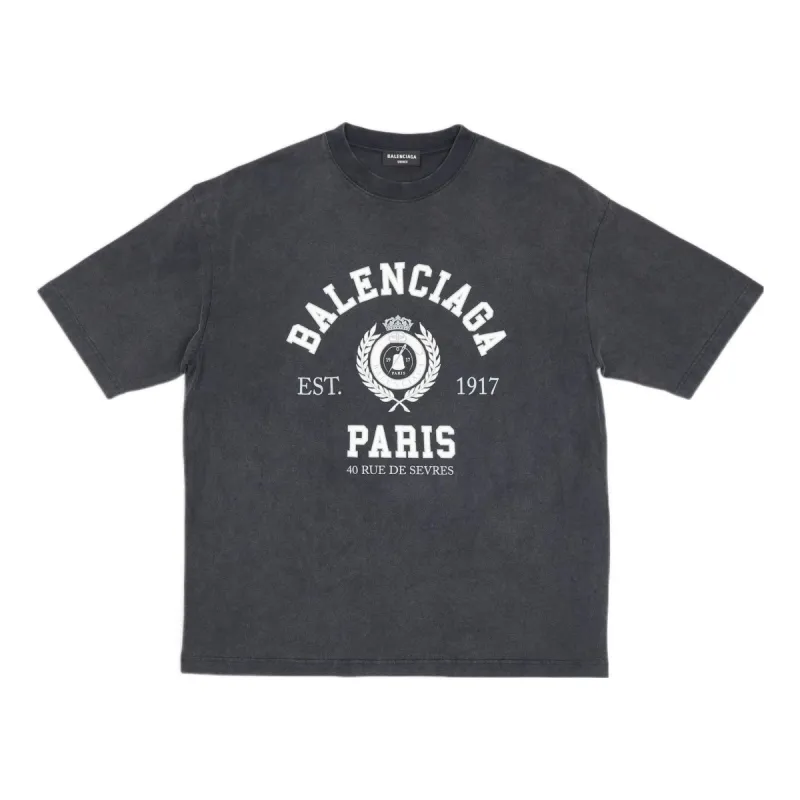 Balenciaga Varsity Logo Short Sleeve T-Shirt 'Washed Black' 612966TMV981000 sold by KicksCrew