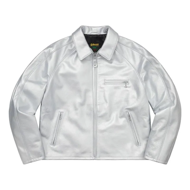 Supreme SS23 Week 5 x SCHOTT Leather Racer Jacket 'Silver' SUP-SS23-117 sold by KicksCrew