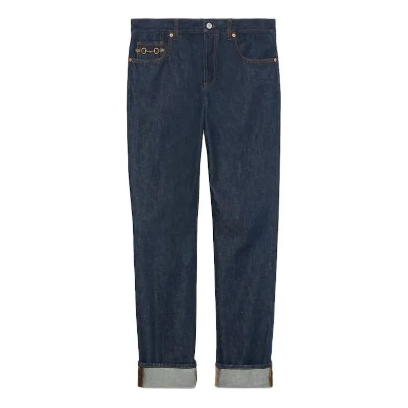 Gucci Denim Pant With Horsebit 'Dark Blue' 774080-XDCUY-4759 sold by KicksCrew