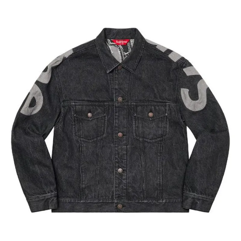 Supreme Inset Logo Denim Trucker Jacket 'Black Grey' SUP-SS22-070 sold by KicksCrew