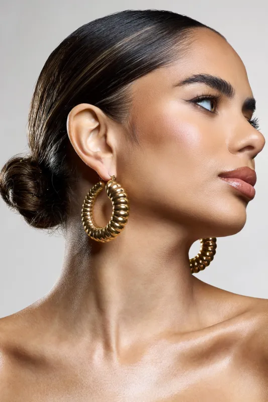 Dover | Gold Chunky Ribbed Hoop Earrings sold by Club L London