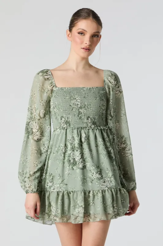 Minirobe smockée fleurie à manches longues sold by Urban Planet