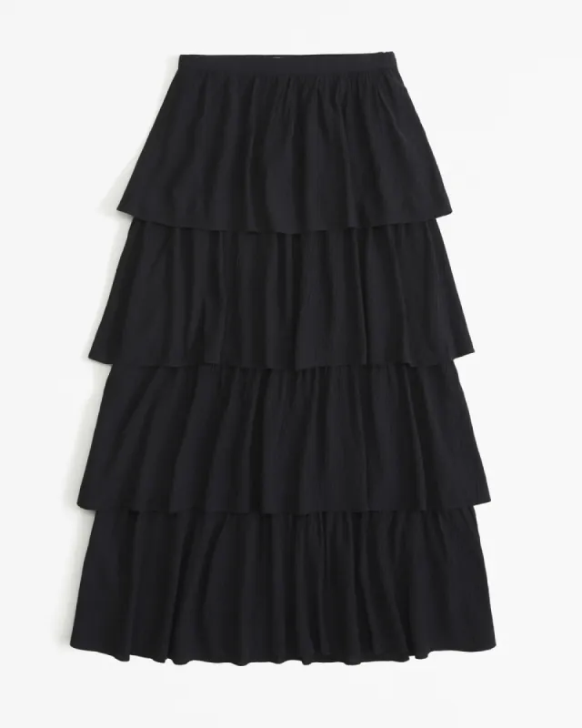 Tiered Crinkle Textured Maxi Skirt | Parallel