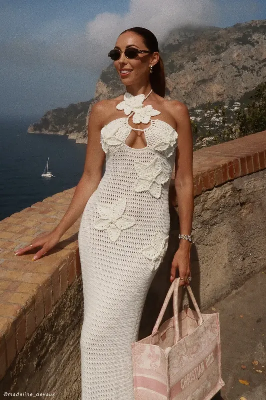 Kyla Floral Crochet Maxi Dress - Ivory sold by Meshki