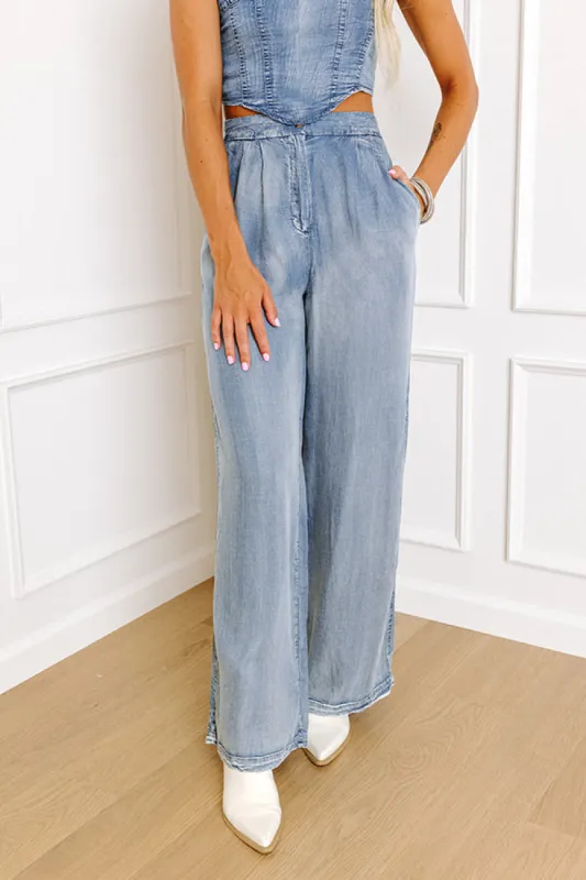 Downtown Dallas High Waist Chambray Pants sold by Impressions