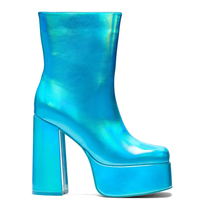 Mirrorball Platform Heeled Boots - Blue sold by Koi Footwear