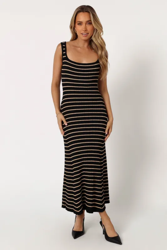 Henry Striped Midi Dress - Black Beige sold by Petal & Pup