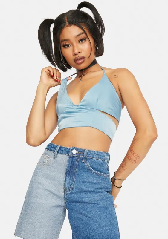 Blue Tie Back Halter Top sold by Dolls Kill