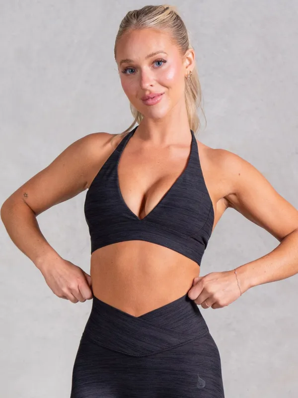 Icon V Neck Sports Bra - Black Marl sold by Ryderwear
