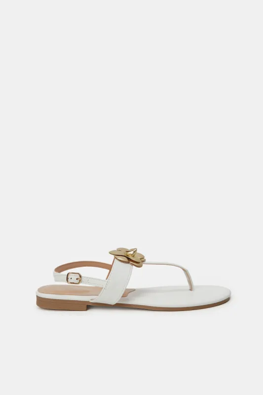 Women White Flower Trim Sandal sold by Redtag