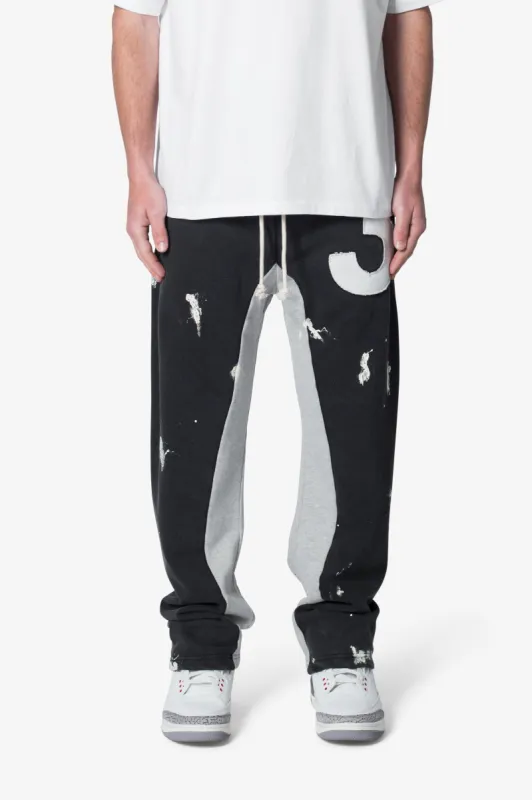 【mnem】Wintz Patch Brushed Sweatpants 3 Patch Contrast Sweatpants - Washed Black | Parallel
