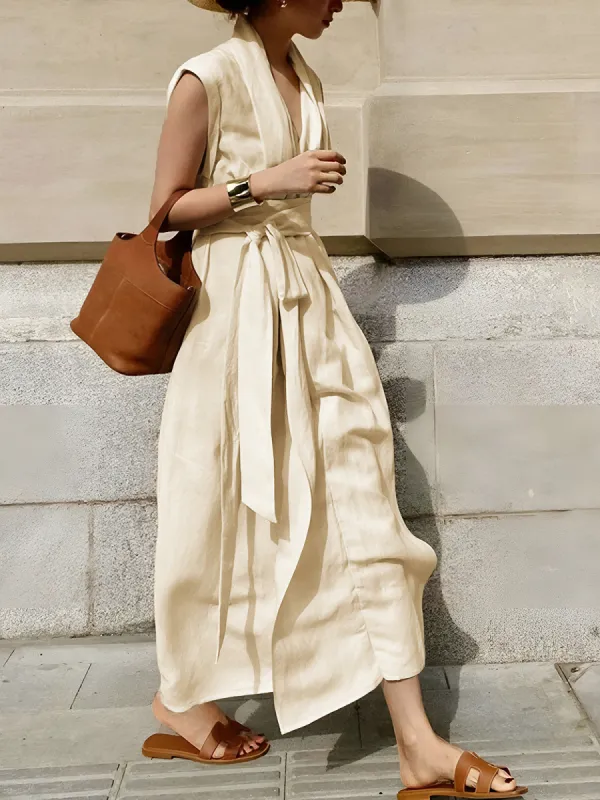 ワンピース herlipto Linen Belted Maxi Dress herlipto Linen Belted Maxi Dress