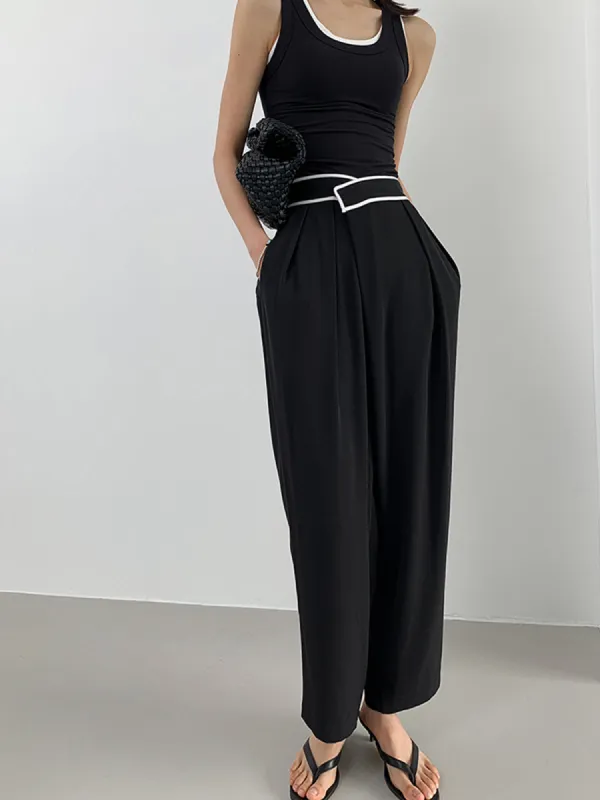 Contrast Binding Relaxed Casual Pants sold by COMMENSE
