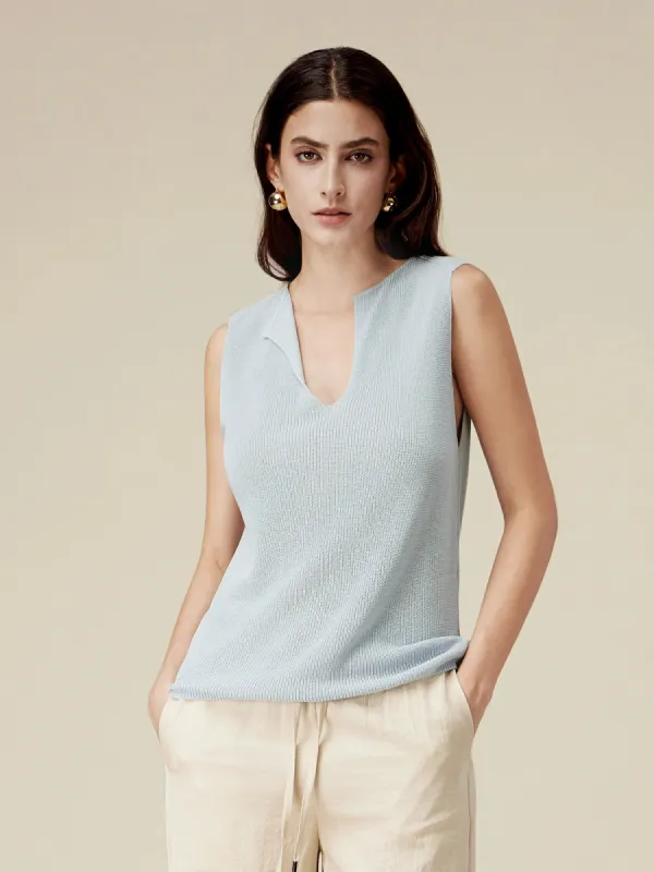 Amoretu Linen & Lyocell Sleeveless Lapel Casual Tank sold by Amoretu