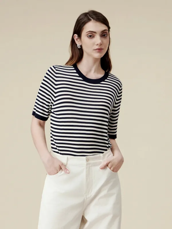 Amoretu 100% Lyocell Pinstripe Casual T-Shirt sold by Amoretu