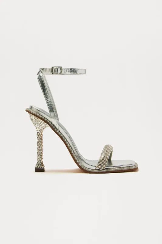 Feel The Mood Rhinestone Heeled Sandals - Silver sold by Fashion Nova