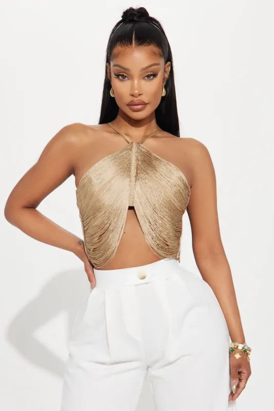 Francesca Fringe Top - Gold sold by Fashion Nova