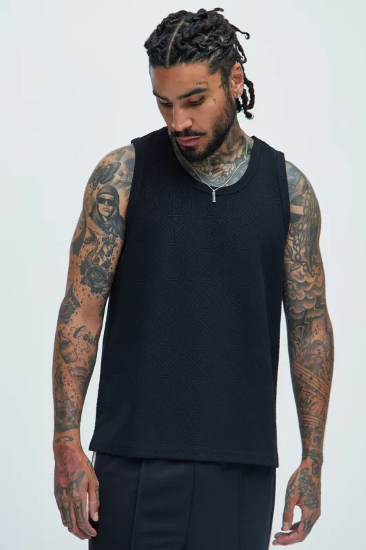 Burley Geo Textured Relaxed Tank - Black sold by Fashion Nova