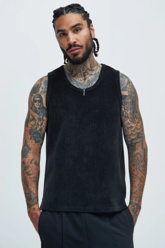 Dudley Textured Relaxed Tank - Black sold by Fashion Nova