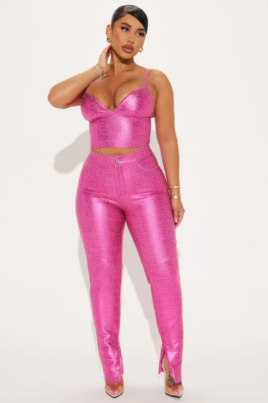 Keep It Cute Metallic Pant Set - Hot Pink sold by Fashion Nova