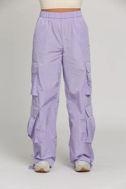 Shiny Purple Parachute Pants sold by Gold Hinge