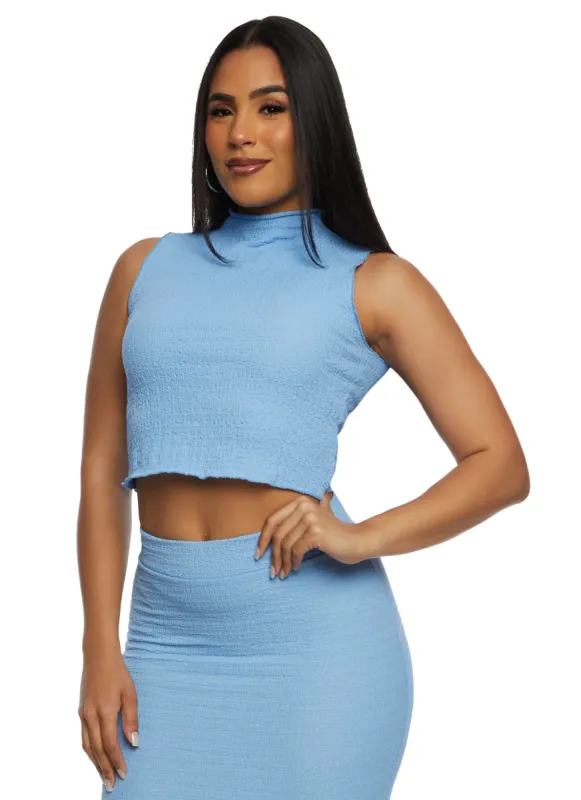 Textured Knit Mock Neck Cropped Tank Top sold by Rainbow