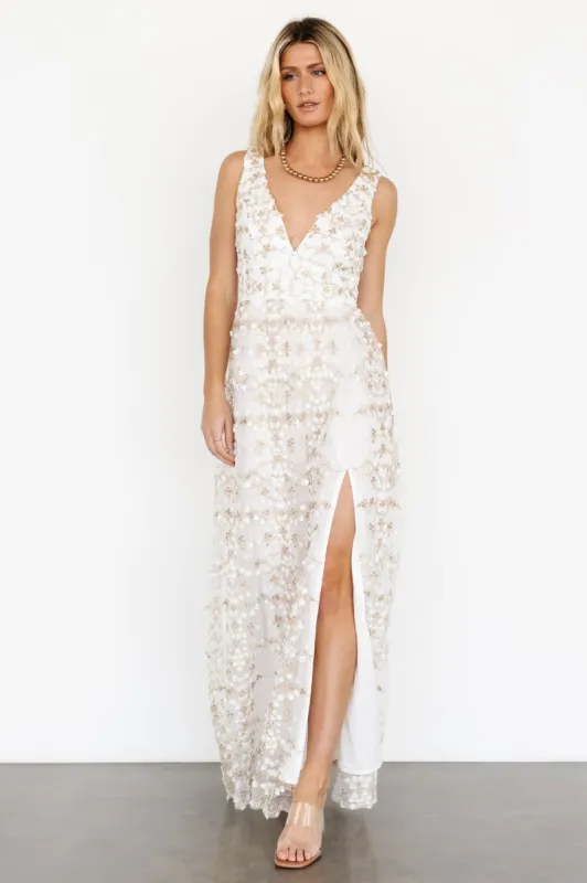 Kassia Applique Maxi Dress | Off White + Gold sold by Baltic Born