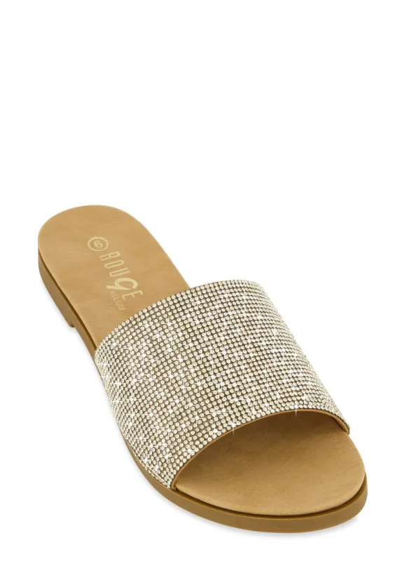 Rhinestone Band Open Toe Slide Sandals sold by Rainbow