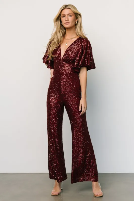 Dynasty Sequin Jumpsuit | Burgundy sold by Baltic Born