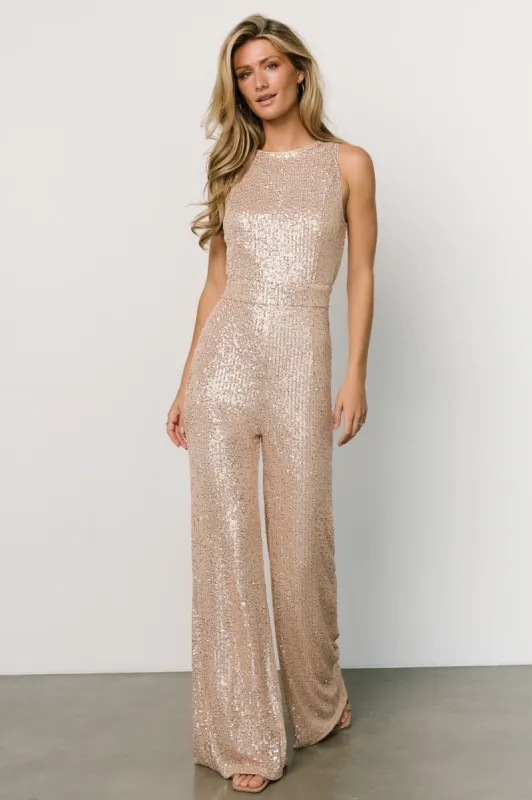 Hillary Sequin Jumpsuit | Rose Gold sold by Baltic Born