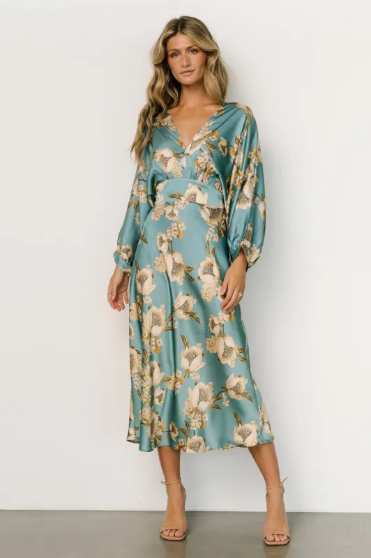 Joni Satin Midi Dress | Blue Multi sold by Baltic Born