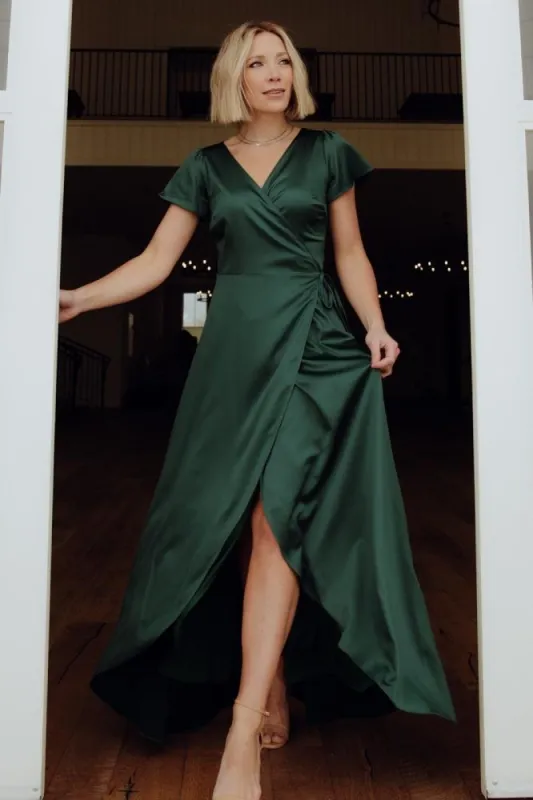 Krystal Satin Wrap Gown | Green sold by Baltic Born