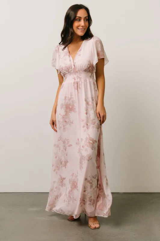 Alexandria Smocked Maxi Dress | Blush Floral sold by Baltic Born