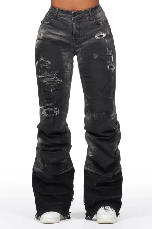 【BAON】22FW★ [BAON] Lakind Black Denim Side Washing Pants Karan Black Wash Baggy Stacked Jean | Parallel