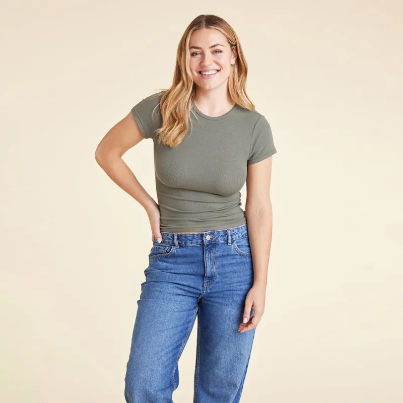 Slinky Rib Tee | Olive sold by nuuds