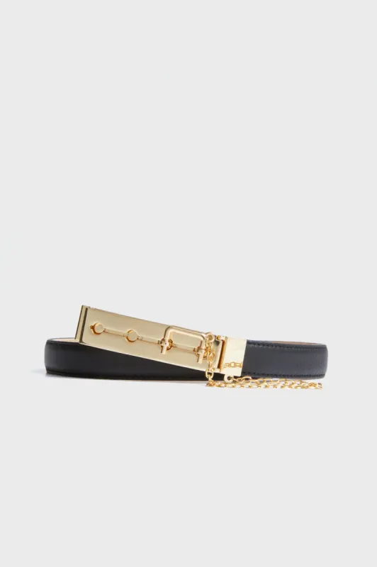 Black and Gold Tara Belt sold by Tuckernuck