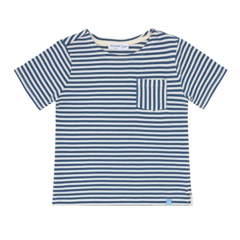 unisex cream and denim blue stripe boatneck tee sold by minnow