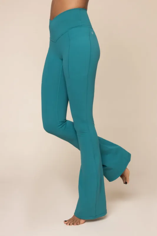 Crisscross Hourglass® Flared Leggings with Pockets - Emerald sold by POPFLEX