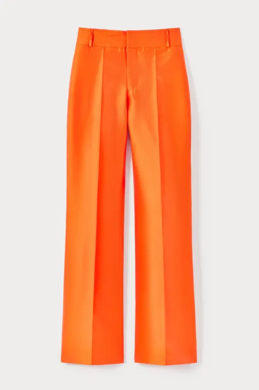 Orange satin straight pants sold by DESTREE