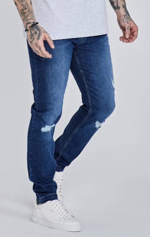 Blue Distressed Slim Fit Jeans sold by Siksilk
