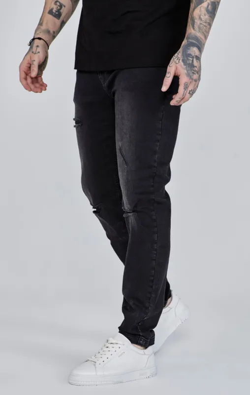 Black Distressed Slim Fit Jeans sold by Siksilk