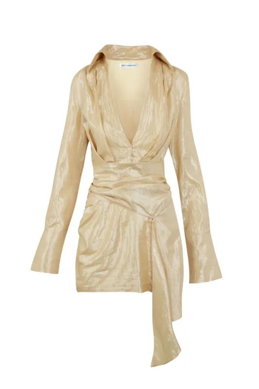 Viola Long Sleeve Mini Dress - Gold Lamé sold by Asta Resort