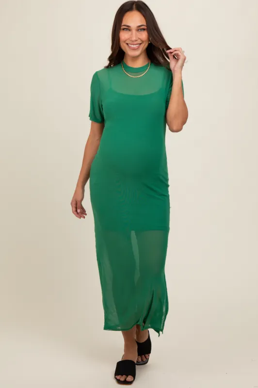 Green Layered Mesh Maternity Maxi Dress sold by Pinkblush