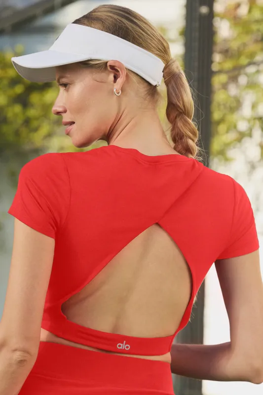 Alosoft Cropped Backspin Short Sleeve - Red Hot Summer sold by Alo Yoga