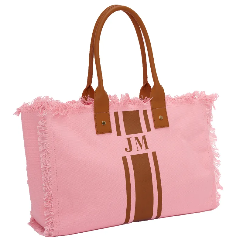 The Lily Fringe Tote - Bubblegum Pink and Tan sold by Lily and Bean