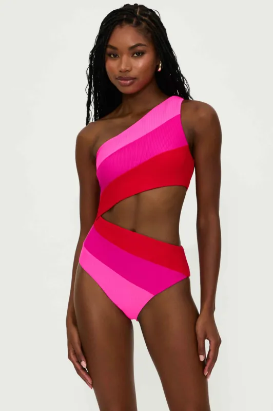 Joyce One Piece Fuchsia Red Neon Pink sold by Beach Riot